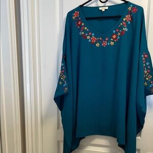 ODDY Teal Floral Embroidered Tunic